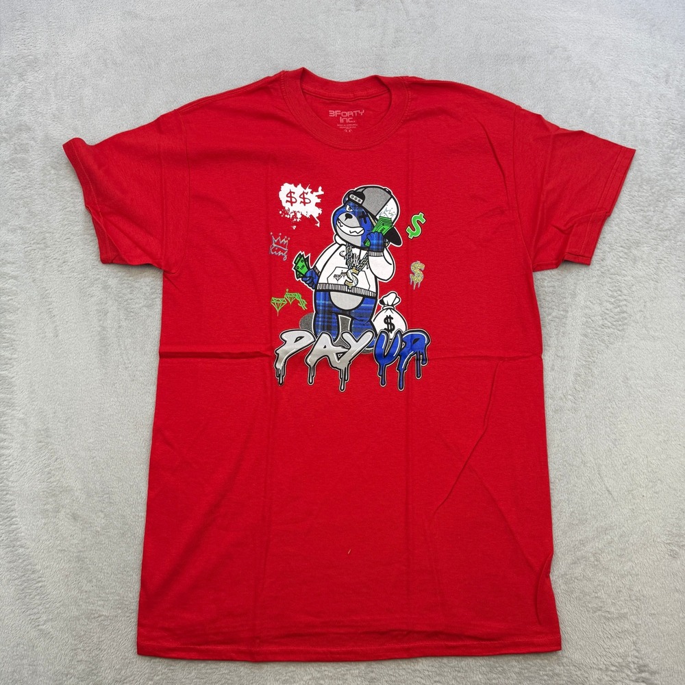 3Forty Inc T Shirt Mens Medium Red Pay Up Money Bear Graphic Streetwear Hustle
